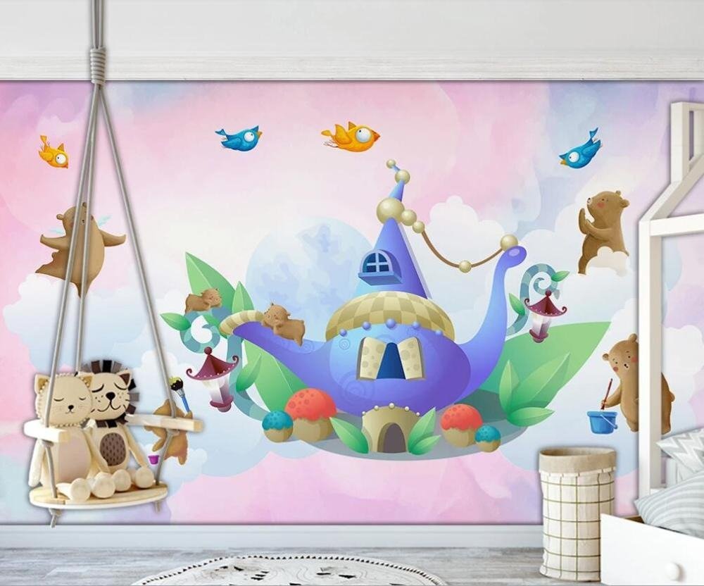 Bears and magic castle children's mural wallpaper for a kids' room