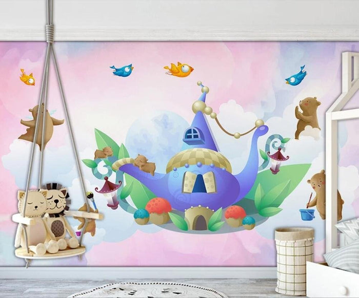 Bears and magic castle children's mural wallpaper for a kids' room
