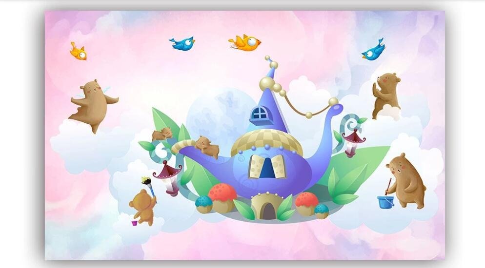 Bears and magic castle children's mural wallpaper – design detail