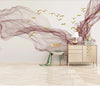 Abstract Pink Ripples & Golden Seagulls Mural Wallpaper