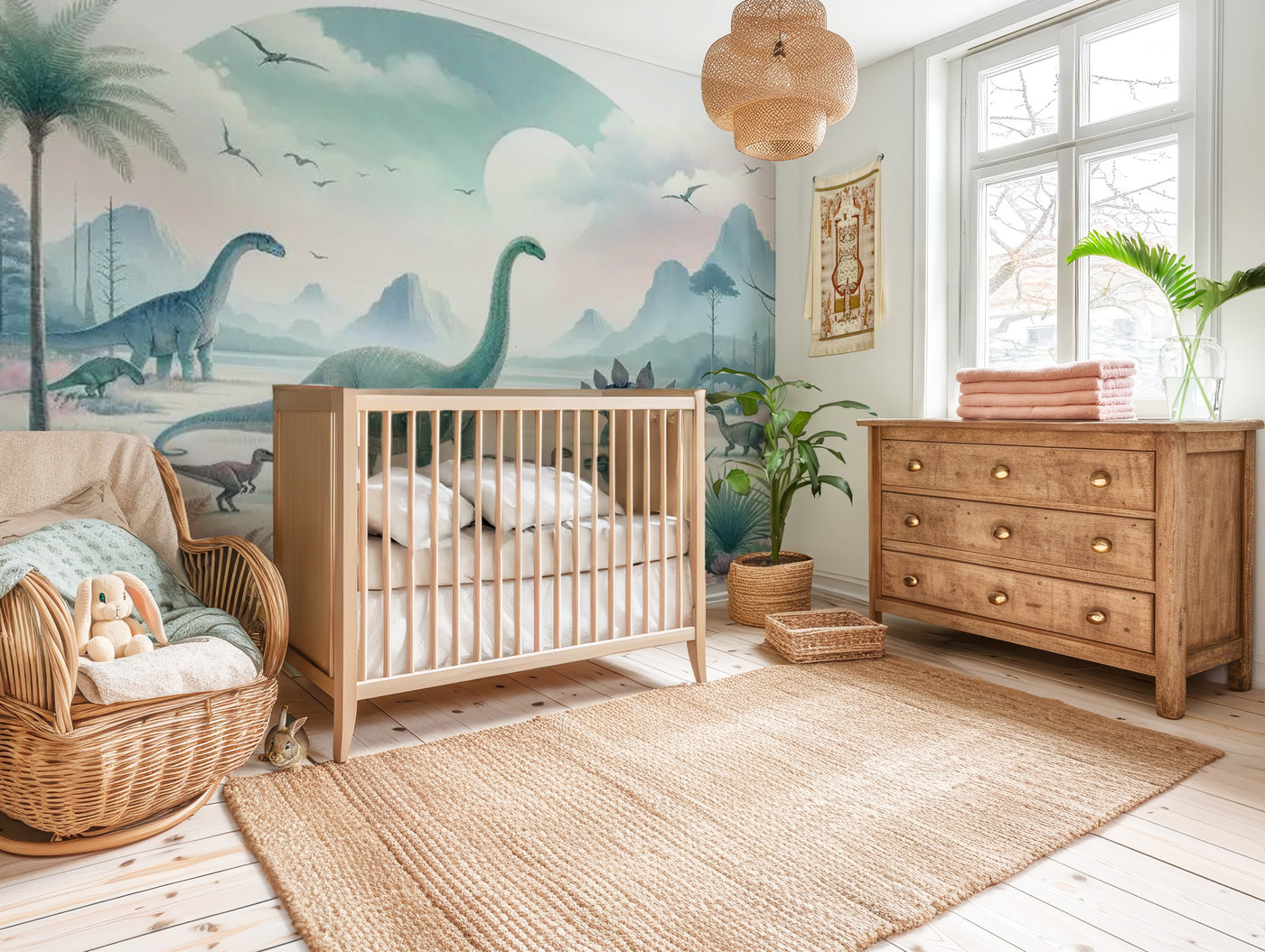 Jurassic dreams dinosaur mural wallpaper for a nursery