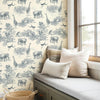 Navy & White Classic Safari Animals Mural Wallpaper