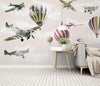 3D Flying Airplanes and Colourful Hot Air Balloons Mural Wallpaper