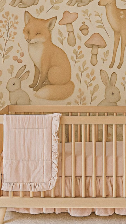 Woodland Creatures Nursery Mural Wallpaper – Fox, Bunny, Deer & Forest Animal Design