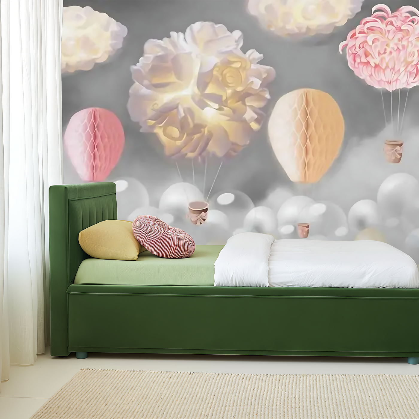 Hot air balloon children's bedroom mural wallpaper – design detail