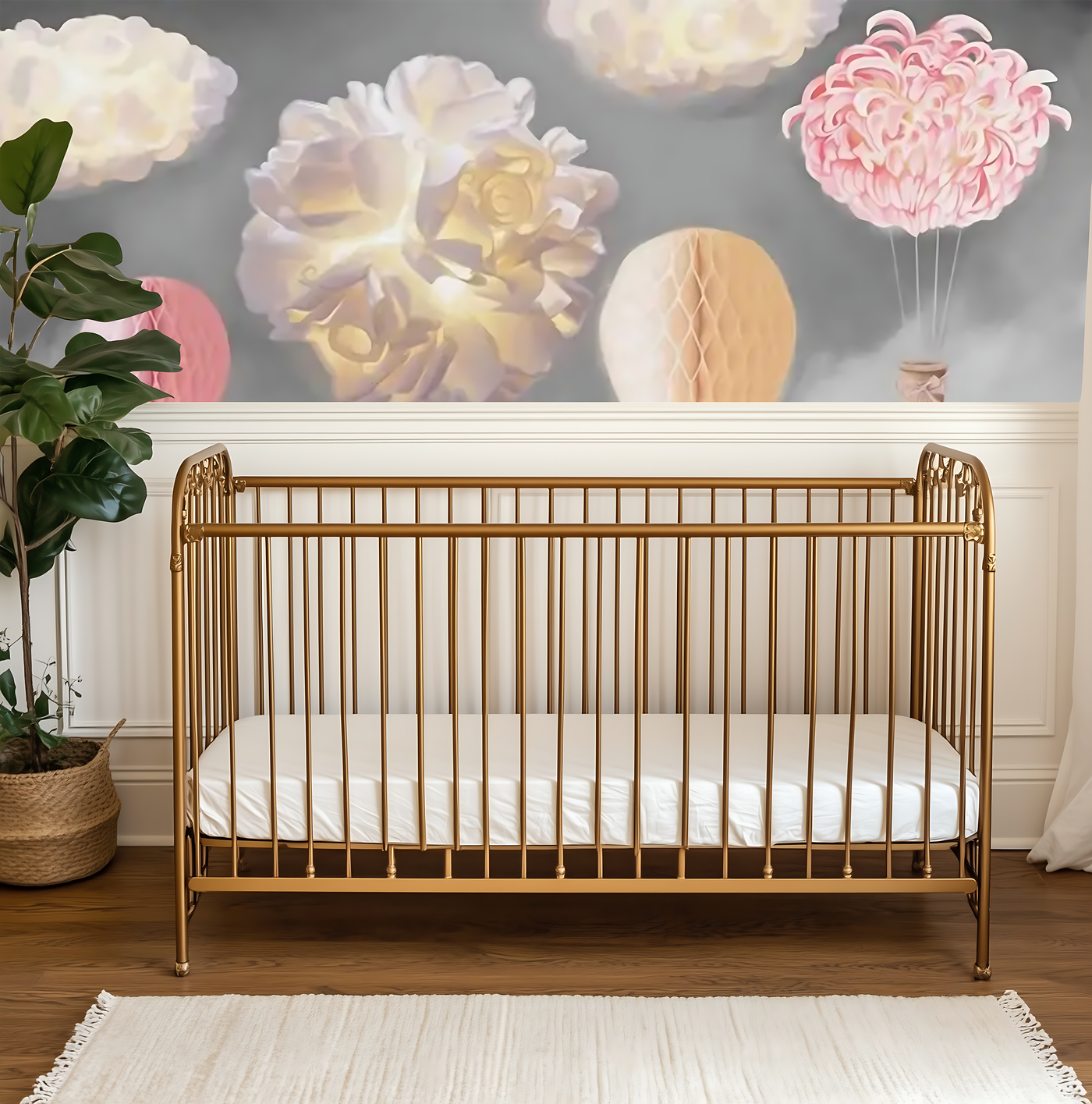 Hot air balloon children's mural wallpaper for a bedroom