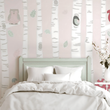Baby pink woodlands nursery mural wallpaper – design detail