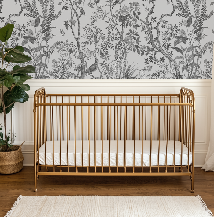 Shadowed serenity floral birdscape mural wallpaper