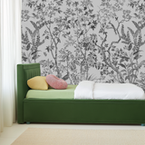 Shadowed serenity floral birdscape mural wallpaper – design detail