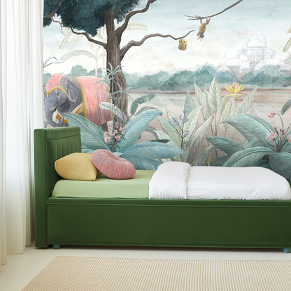 Harmonious Elephant and Monkey Friends Mural Wallpaper
