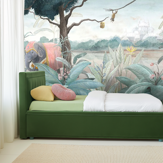 Harmonious Elephant and Monkey Friends Mural Wallpaper
