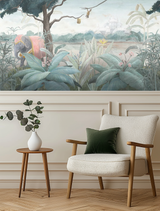 Elephant and monkey friends children's mural wallpaper – design detail