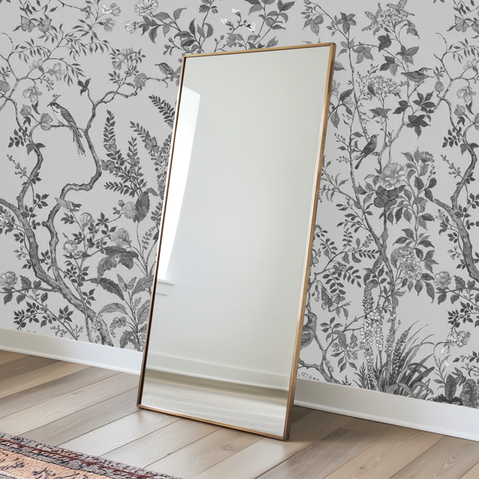Shadowed serenity floral birdscape mural wallpaper – design detail
