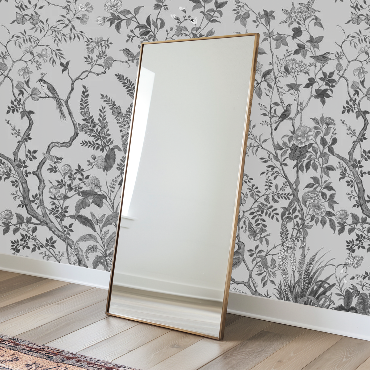 Monochrome floral mural wallpaper