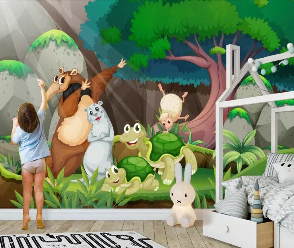 Cartoon fairytale forest children's mural wallpaper – design detail
