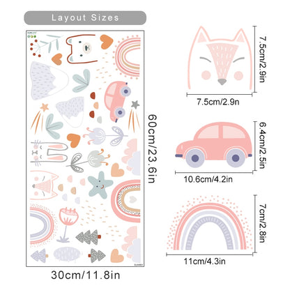 Rainbow animals and stars nursery wall decals – design detail
