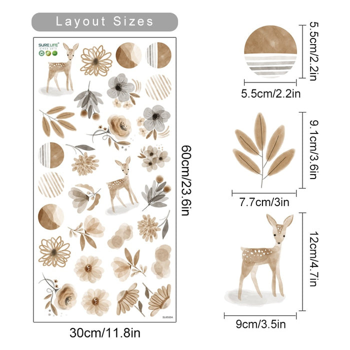 Boho wildflowers woodland animal nursery wall decals – design detail