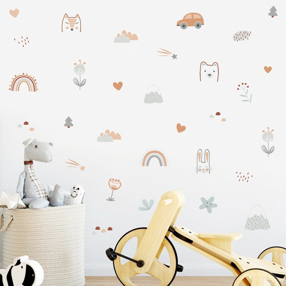 Rainbow animals and stars nursery wall decals – design detail