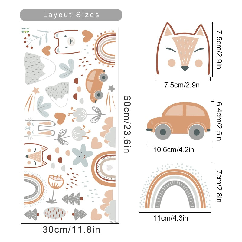 Rainbow animals and stars nursery wall decals – design detail