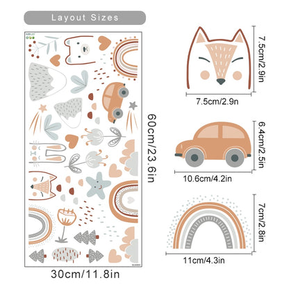 Rainbow animals and stars nursery wall decals – design detail