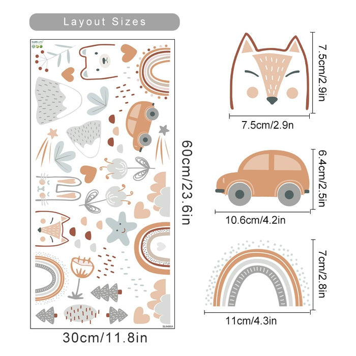 Rainbow animals and stars nursery wall decals – design detail