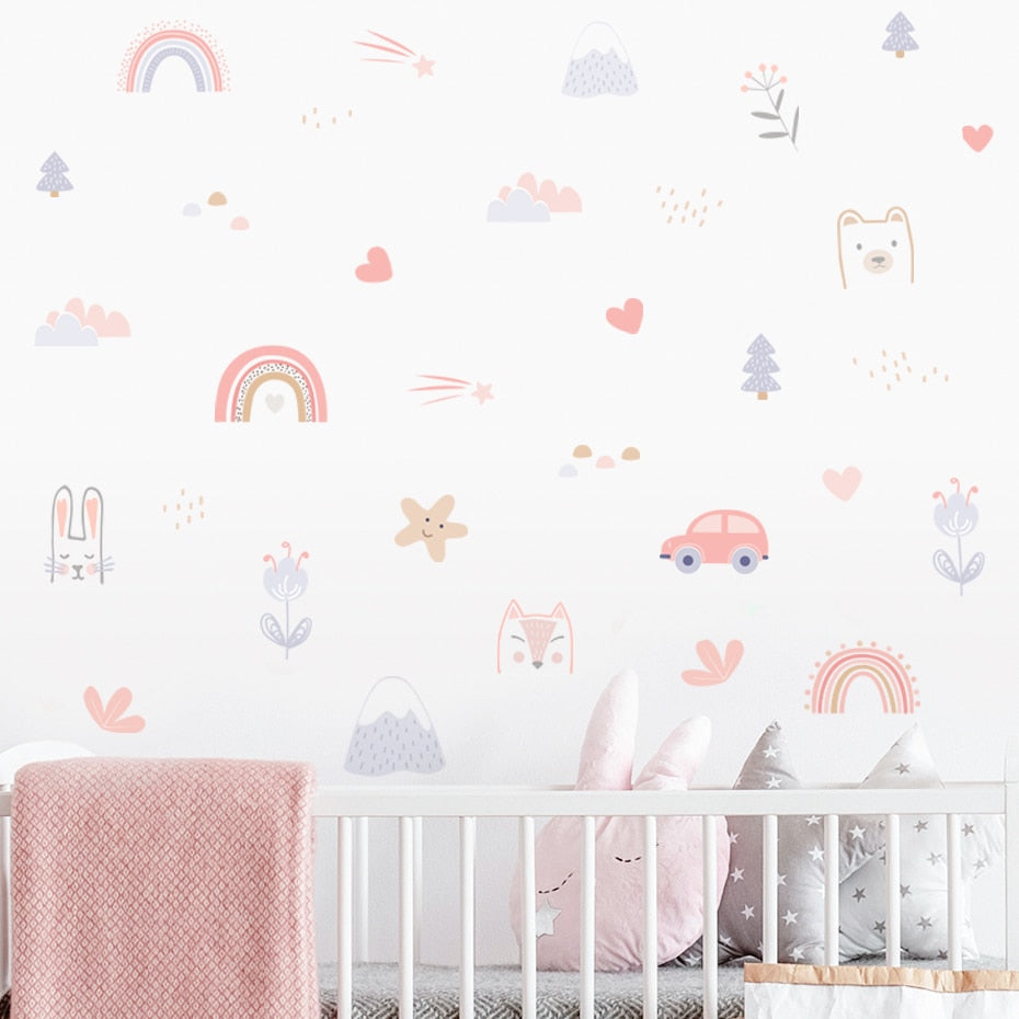 Rainbow animals and stars nursery wall decals – design detail