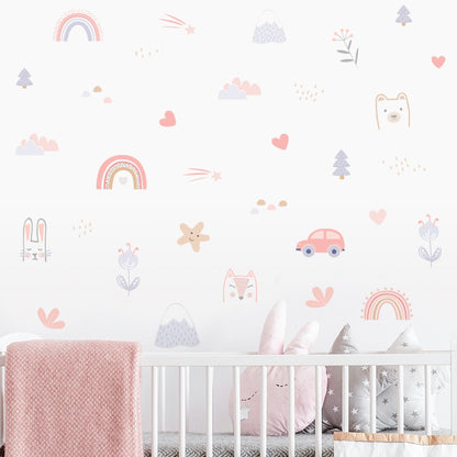 Rainbow animals and stars nursery wall decals – design detail
