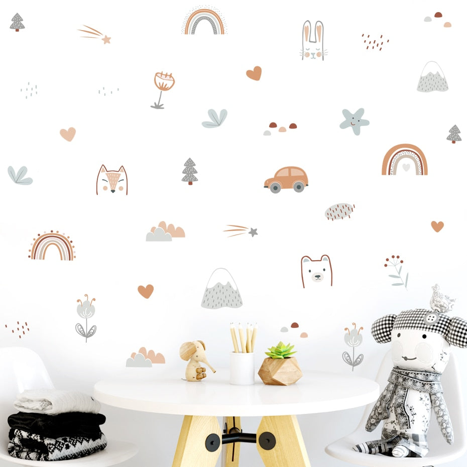 Rainbow animals and stars nursery wall decals – design detail