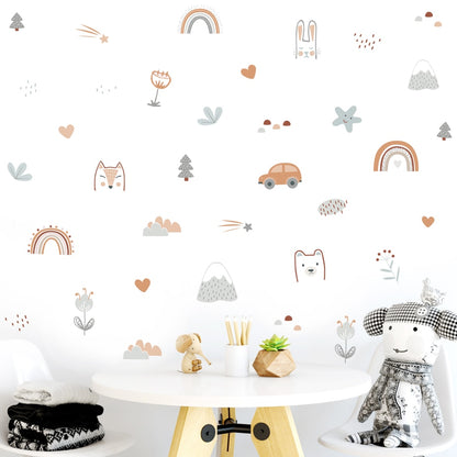 Rainbow animals and stars nursery wall decals – design detail