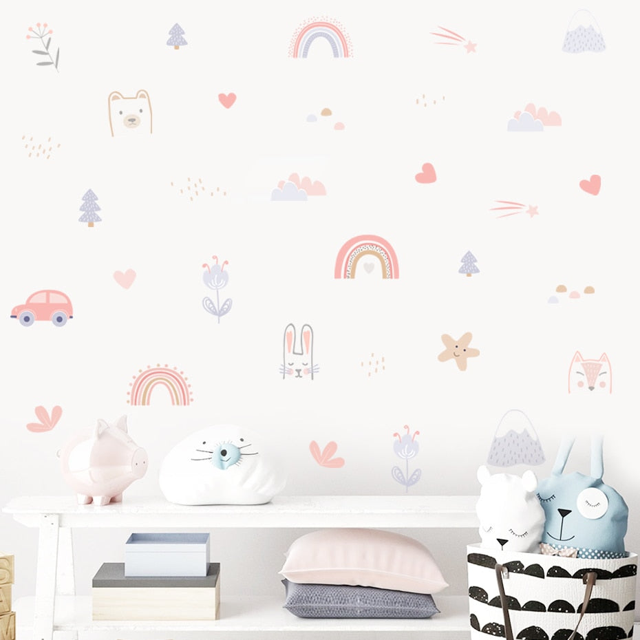 Rainbow animals and stars nursery wall decals – design detail
