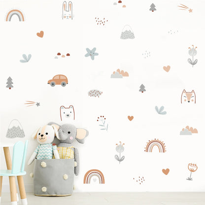 Rainbow animals and stars nursery wall decals