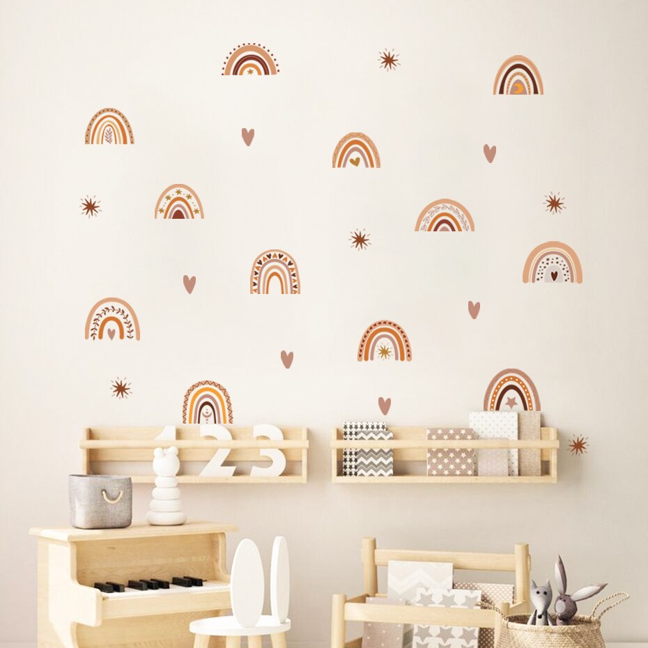 Boho rainbows, hearts and stars nursery wall stickers – design detail