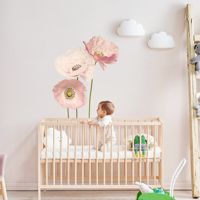 Pink poppy floral wall sticker decals – design detail