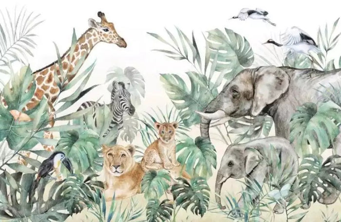 Safari animals nursery mural wallpaper – design detail
