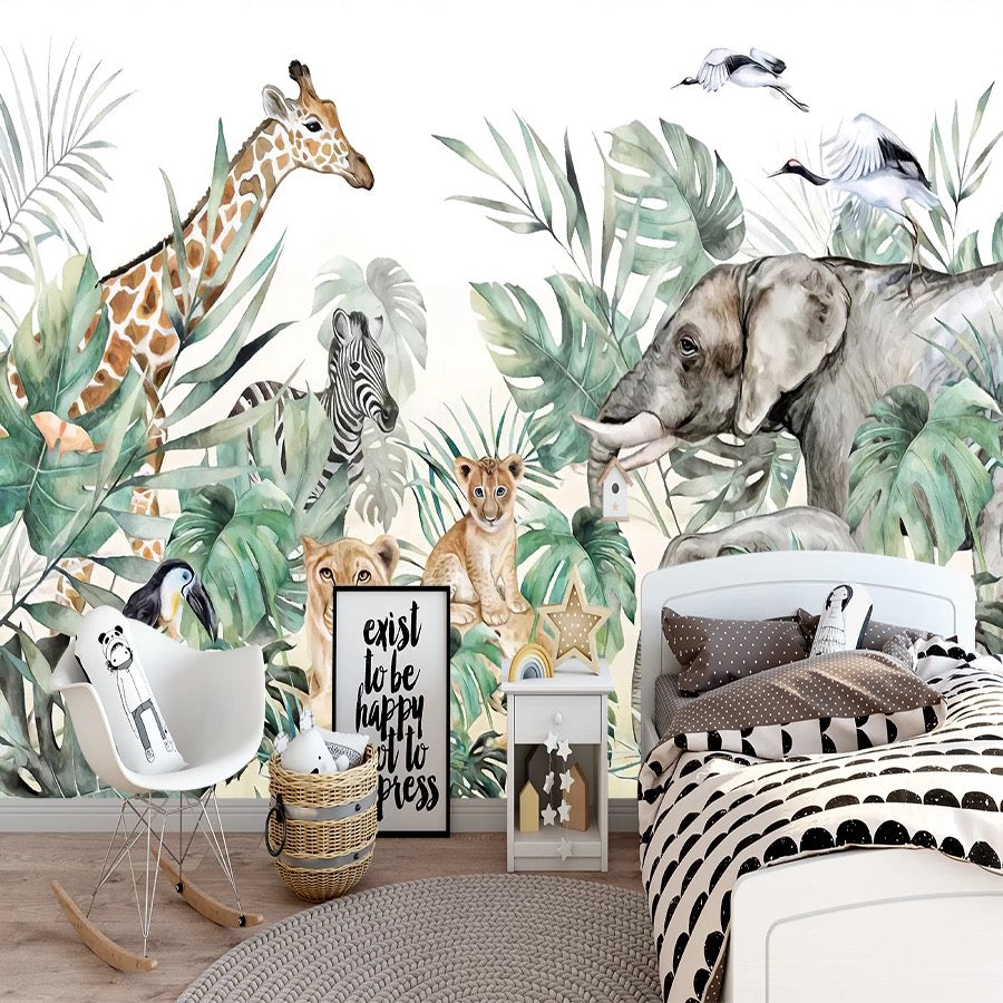 Safari animals nursery mural wallpaper – design detail