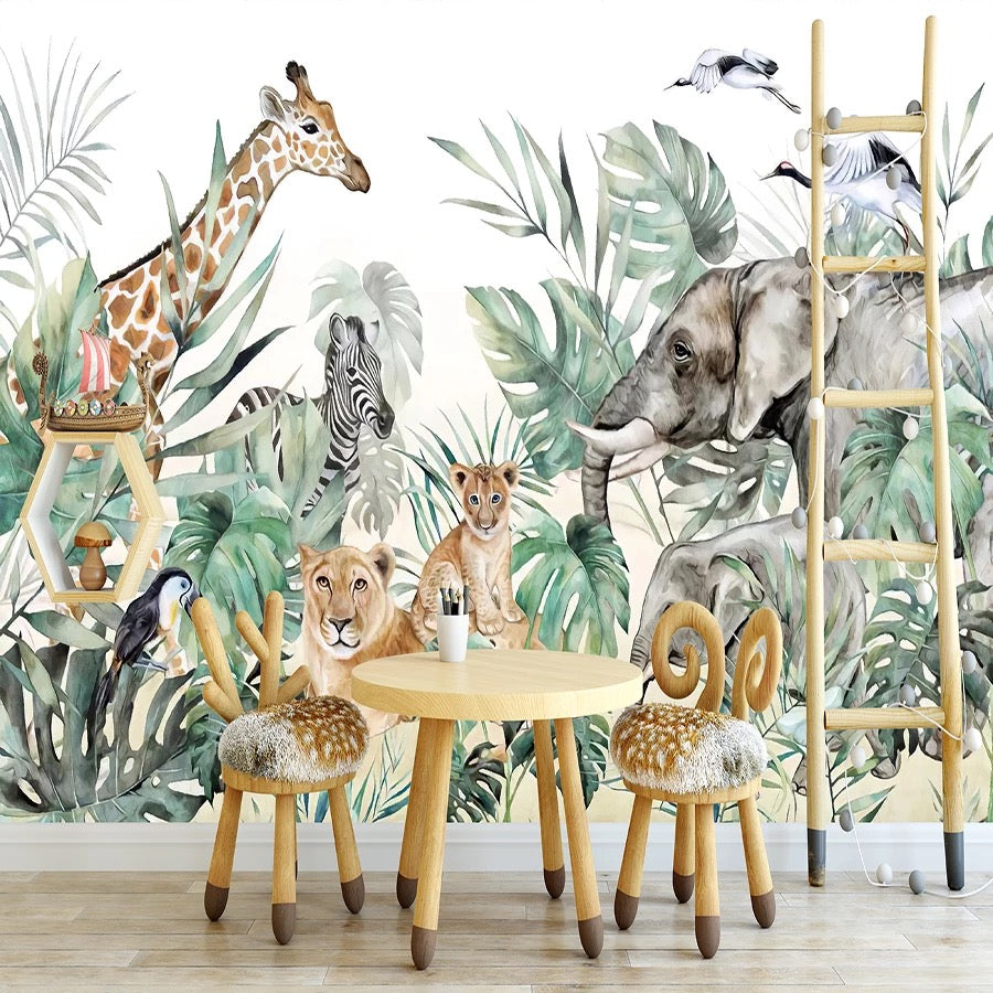 Safari animals nursery mural wallpaper – design detail