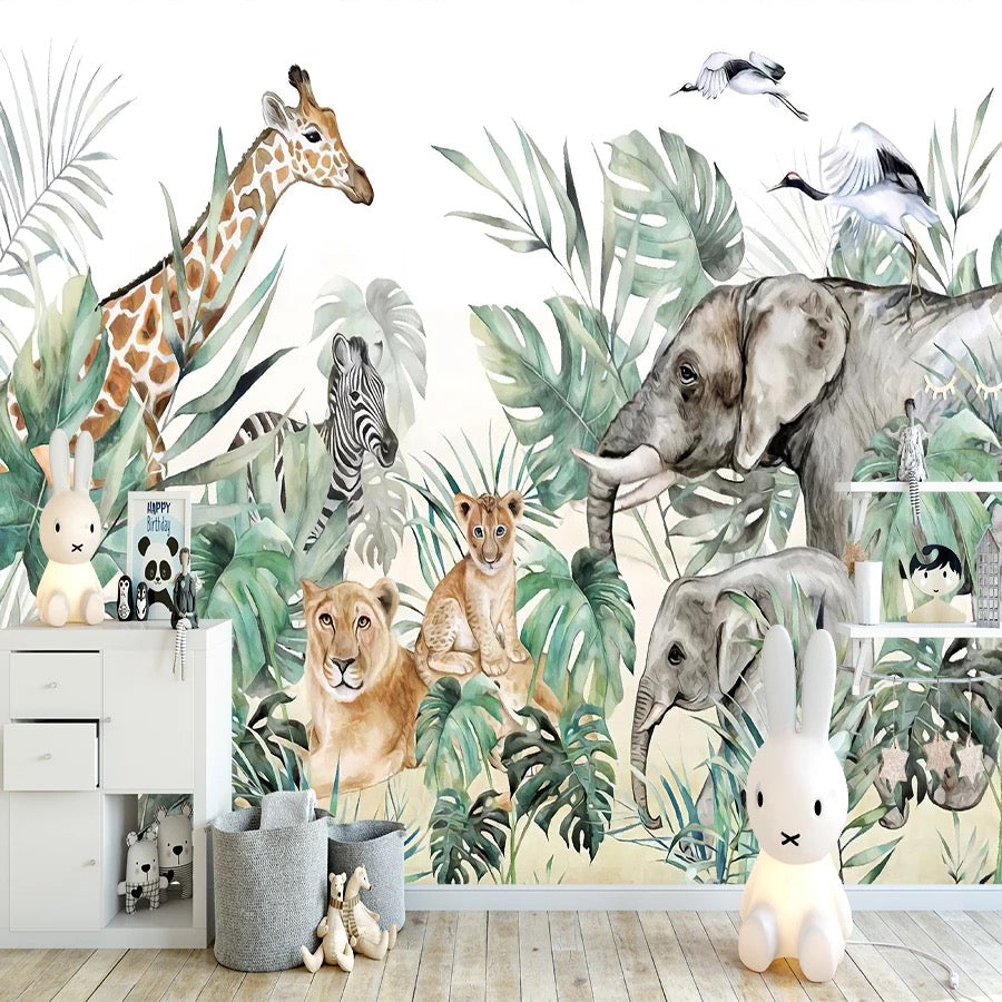 Safari animals nursery mural wallpaper – design detail