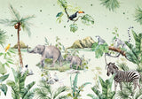 Watercolour tropical jungle animals nursery mural wallpaper – design detail