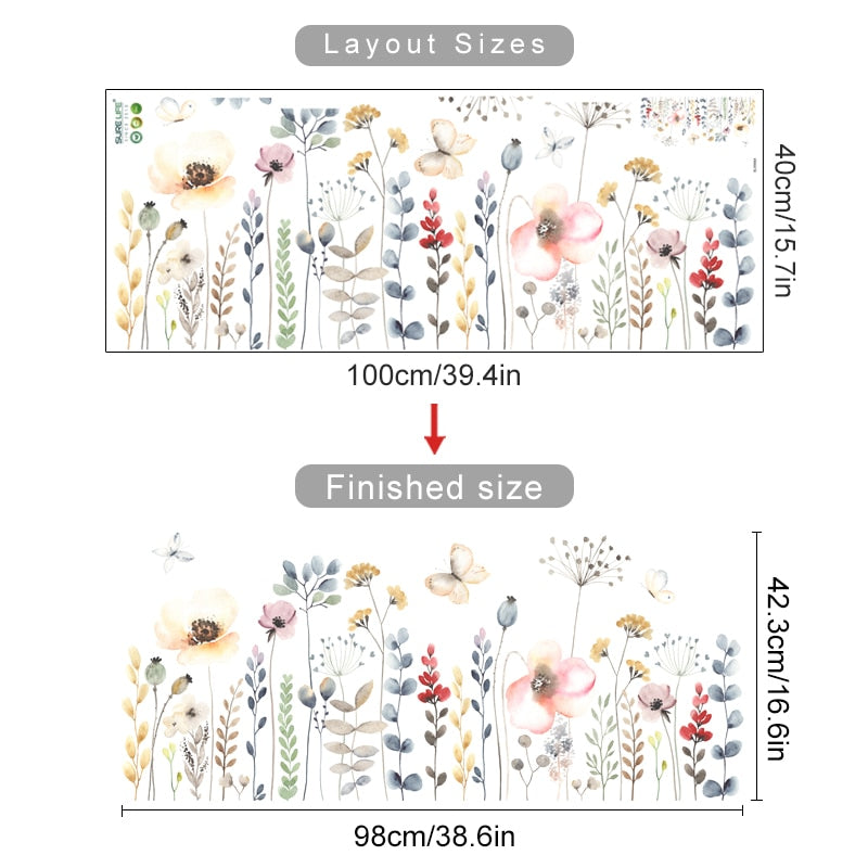 Floral butterfly watercolour wall art decal – design detail