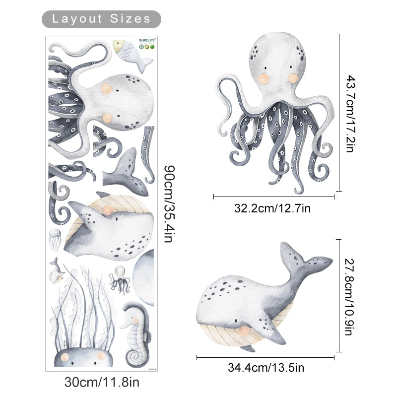 Cartoon dolphin ocean animals nursery wall stickers – design detail