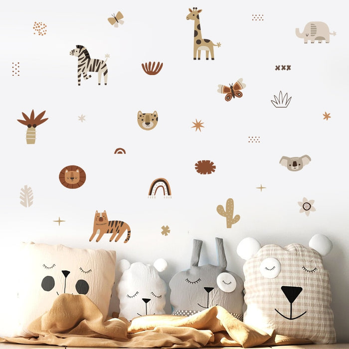 Boho beige safari animals nursery wall stickers