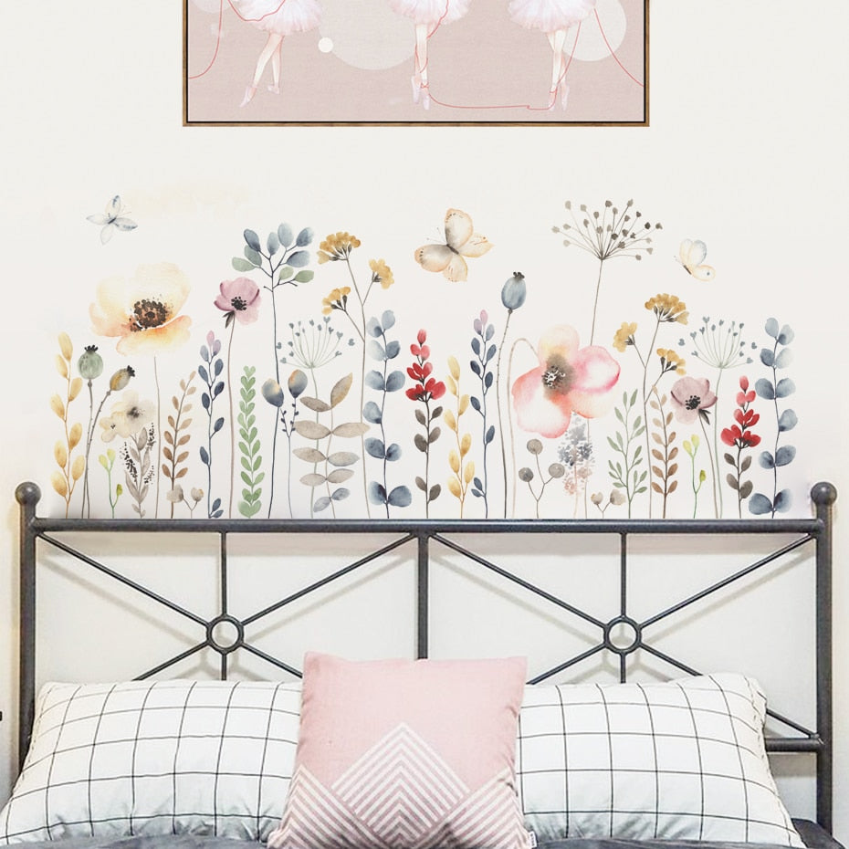 Floral butterfly watercolour wall art decal