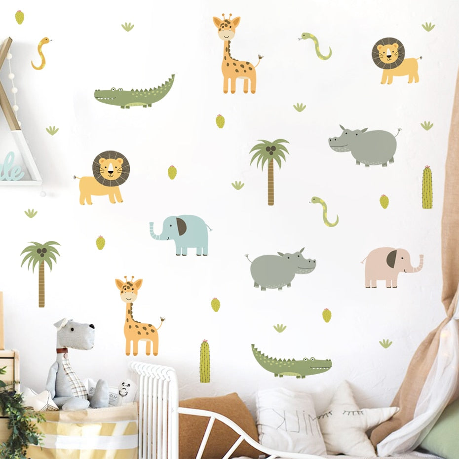 Watercolour safari animals nursery wall stickers – design detail