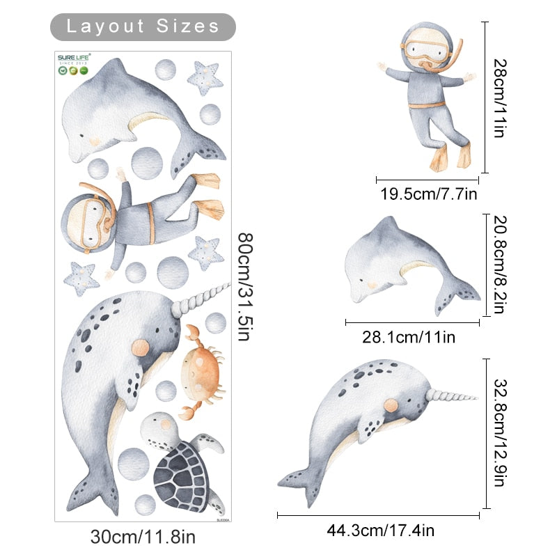 Cartoon dolphin ocean animals nursery wall stickers – design detail