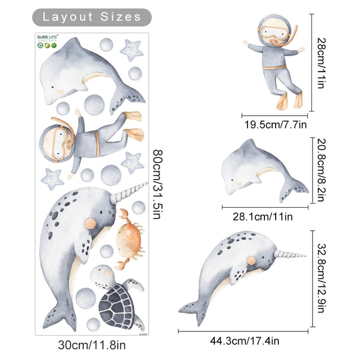 Cartoon dolphin ocean animals nursery wall stickers – design detail