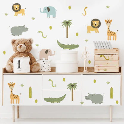 Watercolour safari animals nursery wall stickers