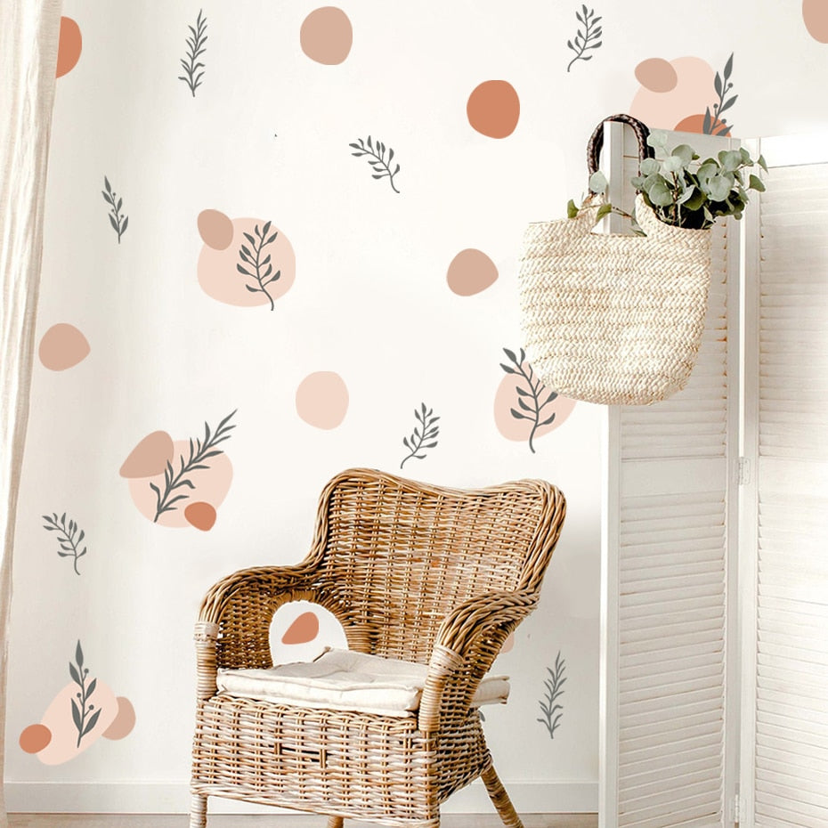 Boho beige leaves and plants nursery wall decals – design detail