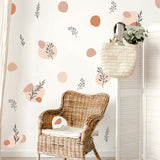 Boho beige leaves and plants nursery wall decals – design detail