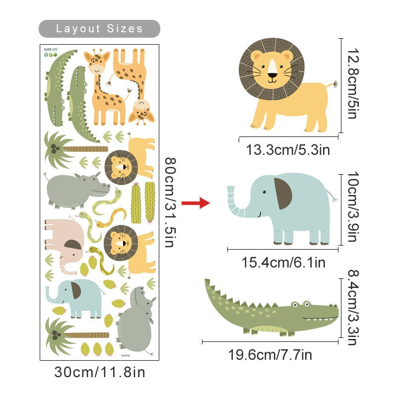 Watercolour safari animals nursery wall stickers – design detail