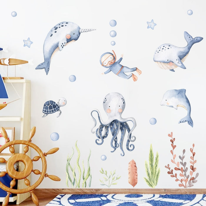 Ocean animals unisex nursery wall decals